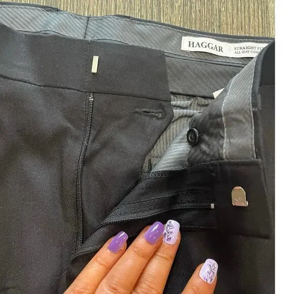 NWT Haggar Mens Dress Pants Straight Fit All Day Comfort Stretch Black Sz 32x32 - Picture 6 of 14